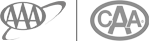 The image shows two similar logos: the AAA logo on the left and the CAA logo on the right within oval shapes.